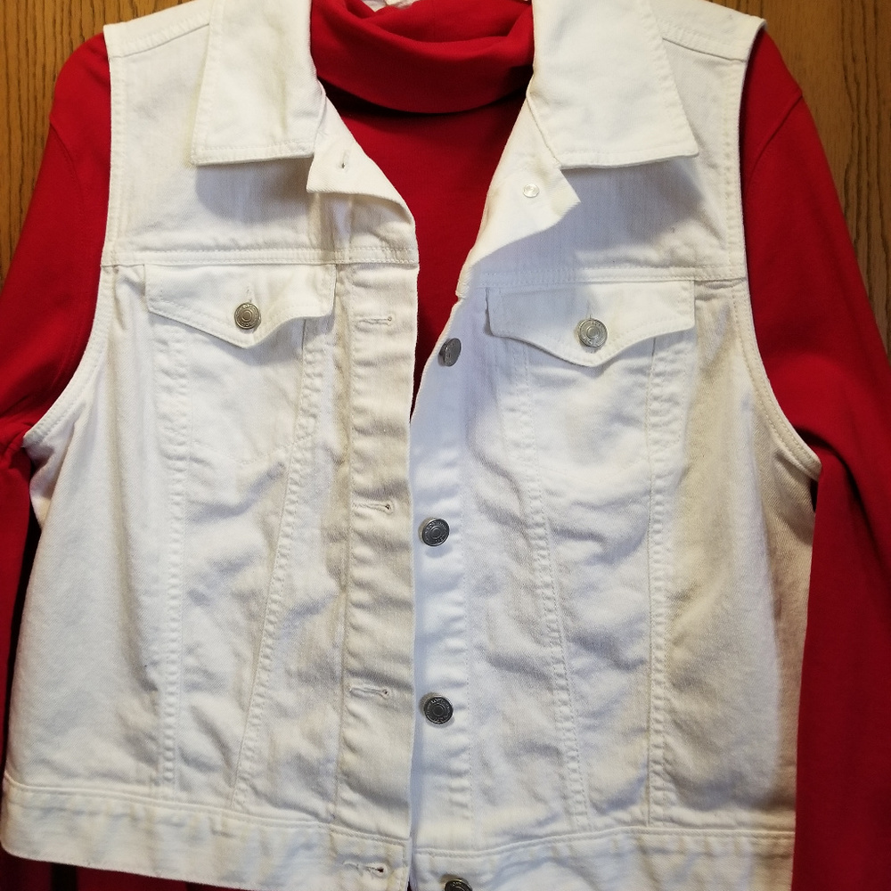 ANN TAYLOR LOFT WHITE JEAN VEST XL